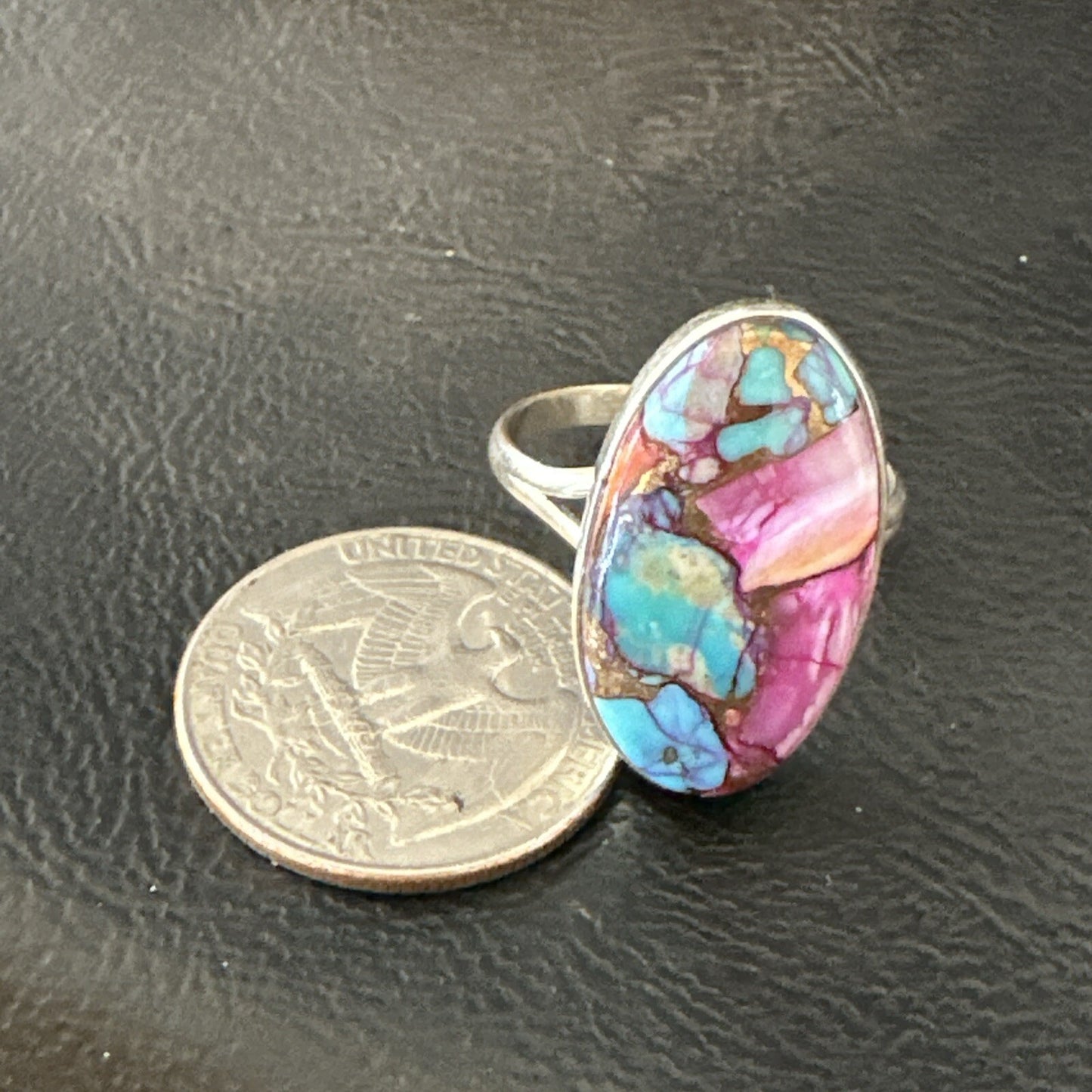 Blue Turquoise Spiny Oyster Southwestern Sterling Silver Ring Size 11 18456