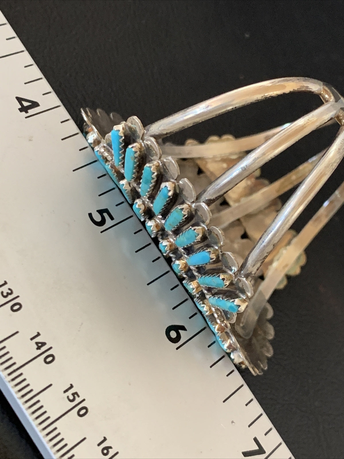 Blue Turquoise Zuni Sterling Silver Cluster Cuff Bracelet 12333