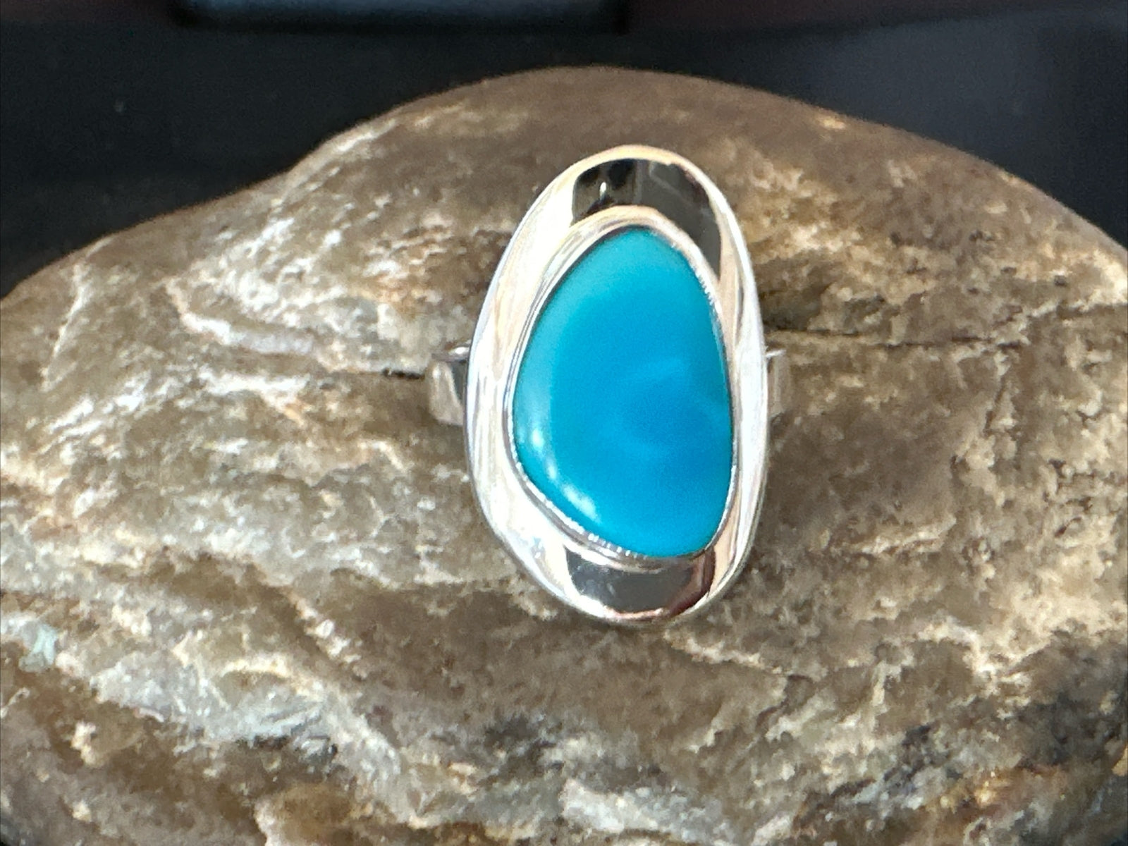 WoMens Sterling Silver Blue Kingman Turquoise Ring Size 7.5 17683
