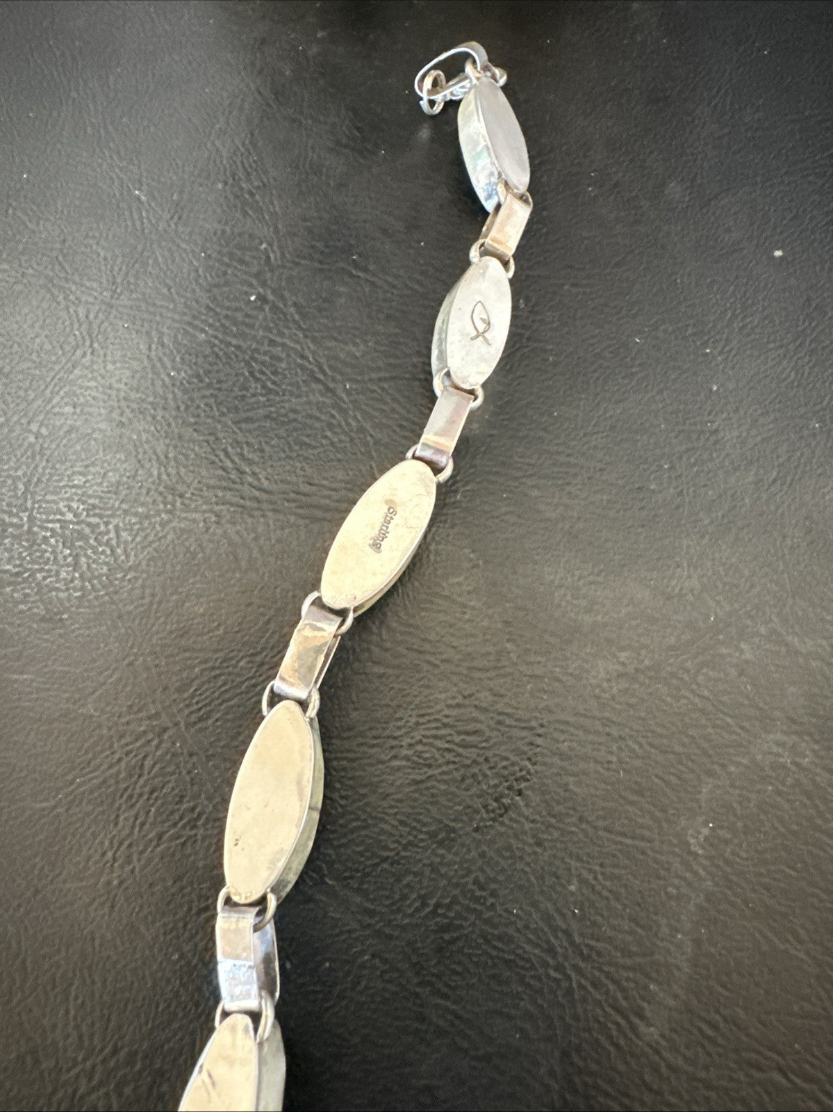 Women Old Pawn Blue Pava Shell Navajo Sterling Silver Link Bracelet 8” 19799