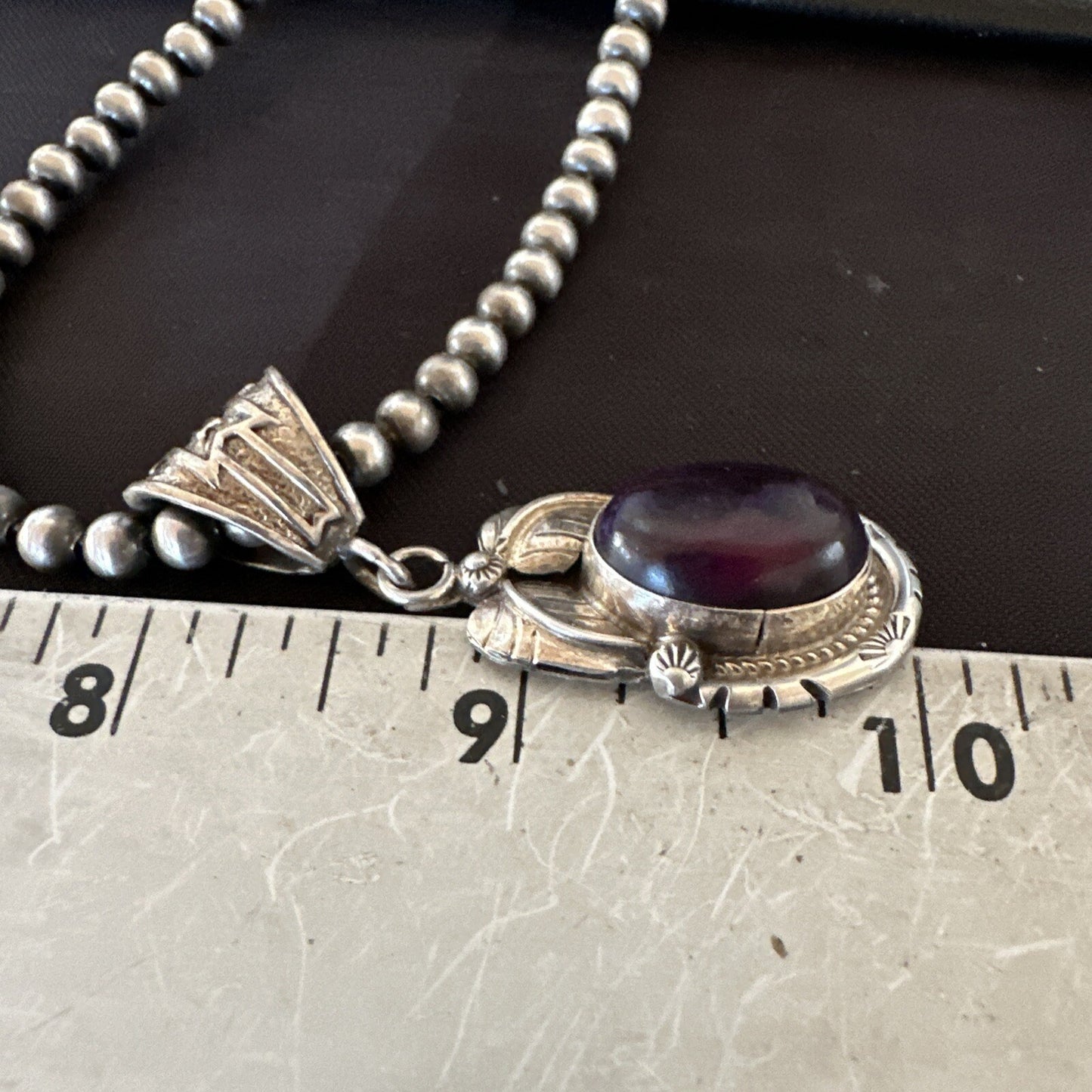 Purple Stone Pendant Navajo Pearls Sterling Silver Necklace 20” 18404