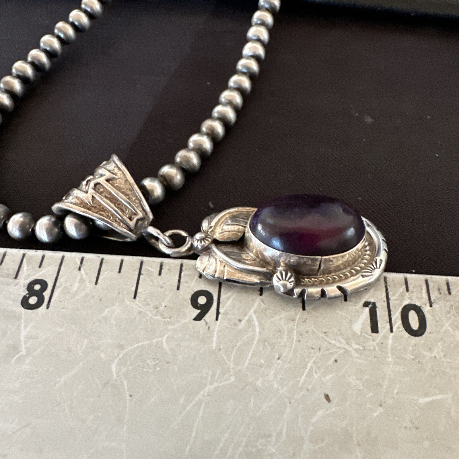 Purple Stone Pendant Navajo Pearls Sterling Silver Necklace 20” 18404