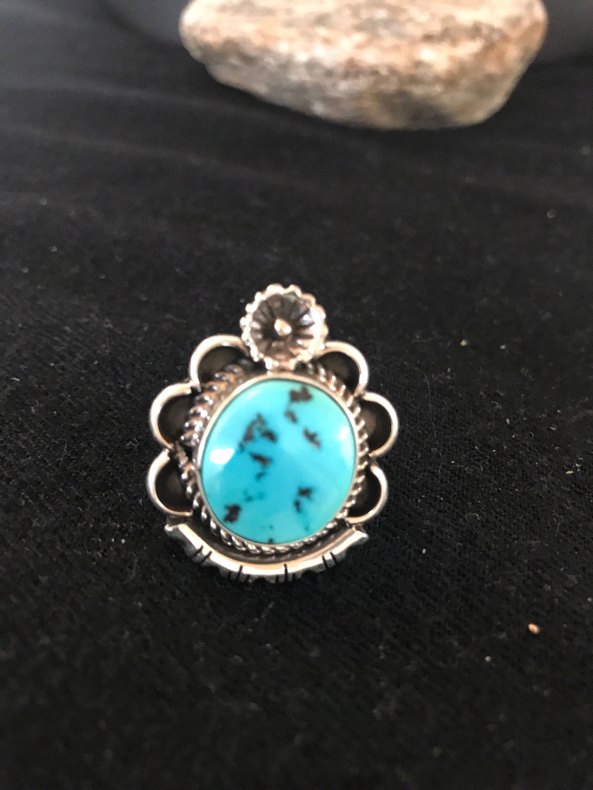 Kingman Turquoise Navajo Sterling Silver Ring Size 9 08240