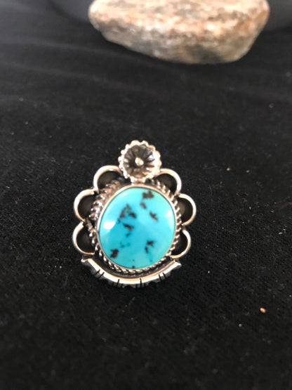 Kingman Turquoise Navajo Sterling Silver Ring Size 9 08240