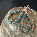 Blue Kingman Nugget Turquoise Coral Navajo Earrings 2" | Sterling Silver | Authentic Native American Handmade | 18836