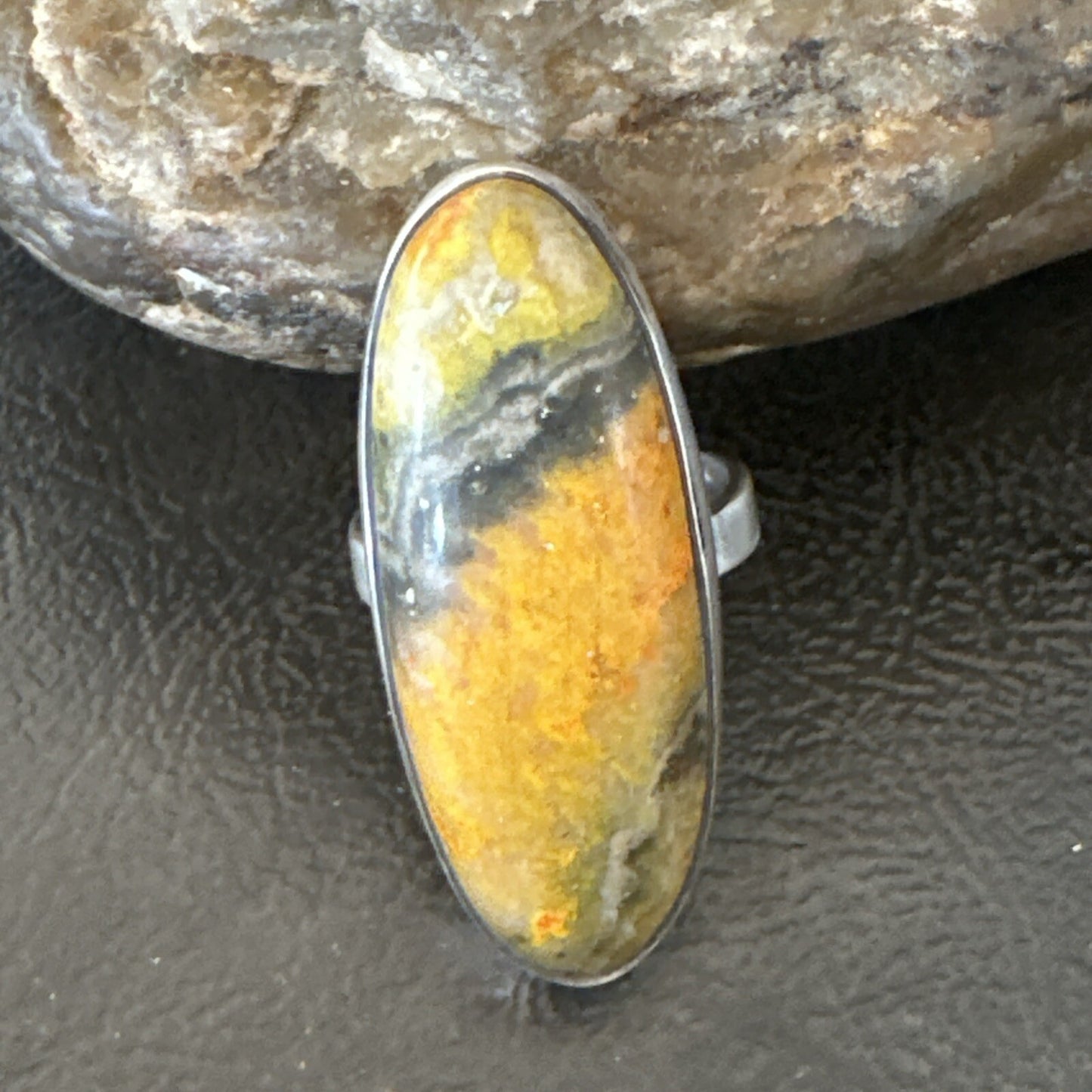 Yellow BumbleBee Jasper Navajo Sterling Silver Ring Size 7 18680