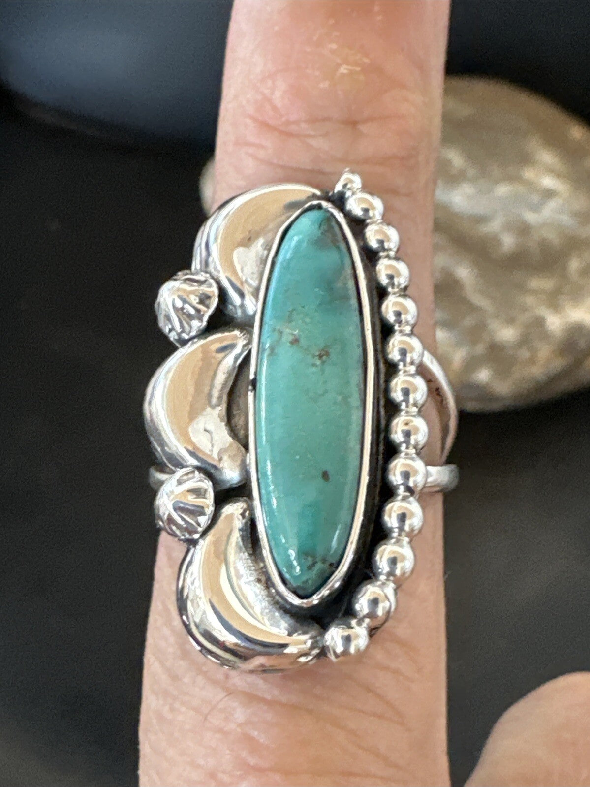 Blue Kingman Turquoise Native American Navajo Sterling Silver Ring Size 8 18633