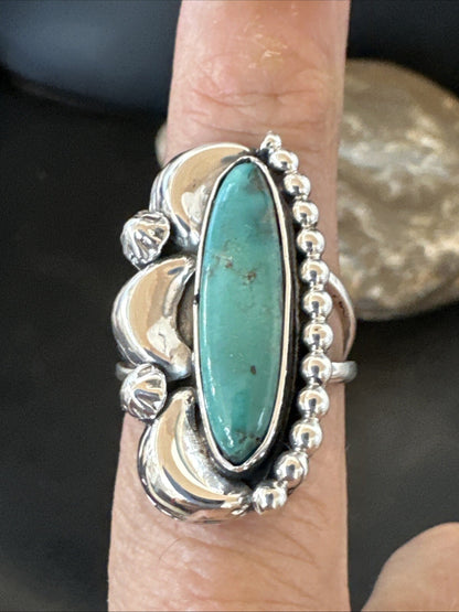 Blue Kingman Turquoise Native American Navajo Sterling Silver Ring Size 8 18633