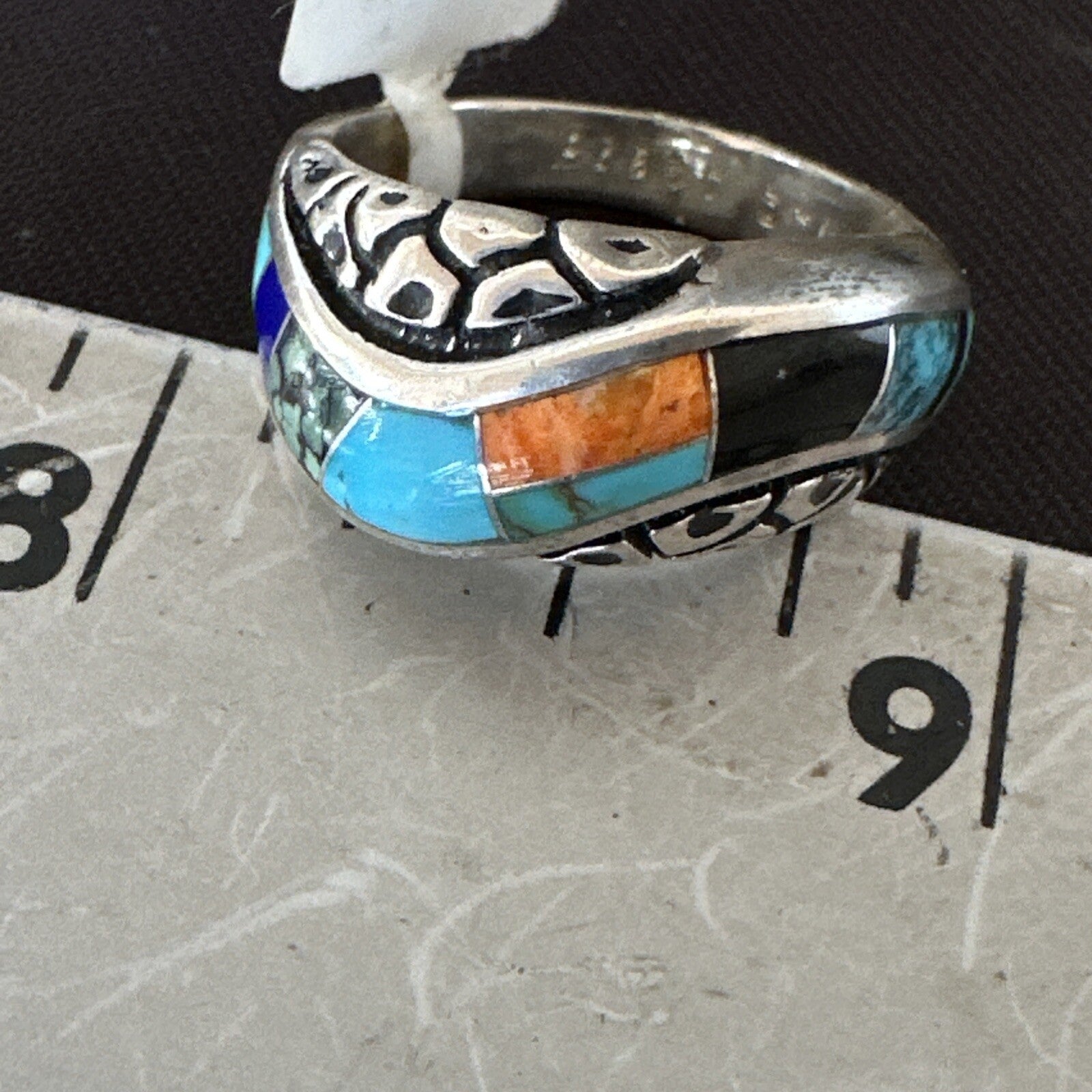 MultiColor Navajo Sterling Turquoise Spiny Oyster Inlay Ring Sz 6.5 18708