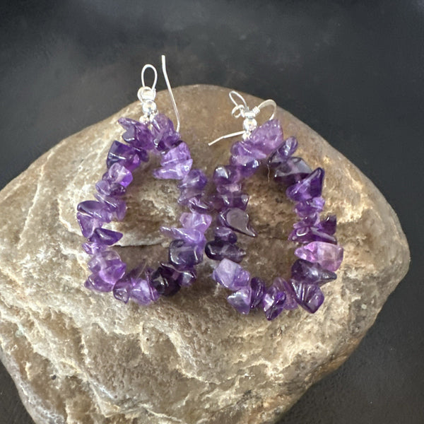 Purple Amethyst Nugget Bead 1"Earrings | Sterling Silver | Authentic Native American Handmade | 19019