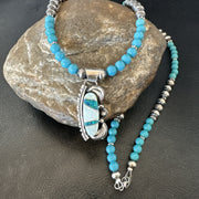 Blue Opal Pendant Turquoise Navajo Necklace 23" | Sterling Silver | Authentic Native American Handmade | 18735