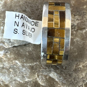 Brown Men's Infinity Band Tigers Eye Navajo Ring Size 11 | Sterling Silver | Authentic Native American Handmade | 19051