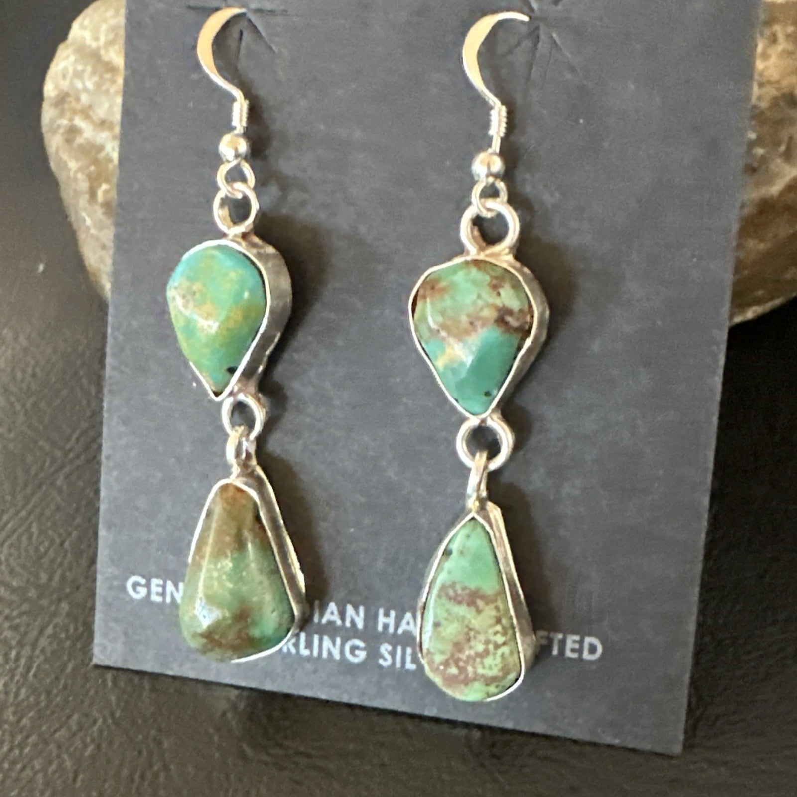 Green Royston Turquoise Navajo Sterling Silver Dangle Earrings 19415