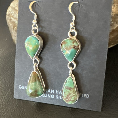 Green Royston Turquoise Navajo Sterling Silver Dangle Earrings 19415