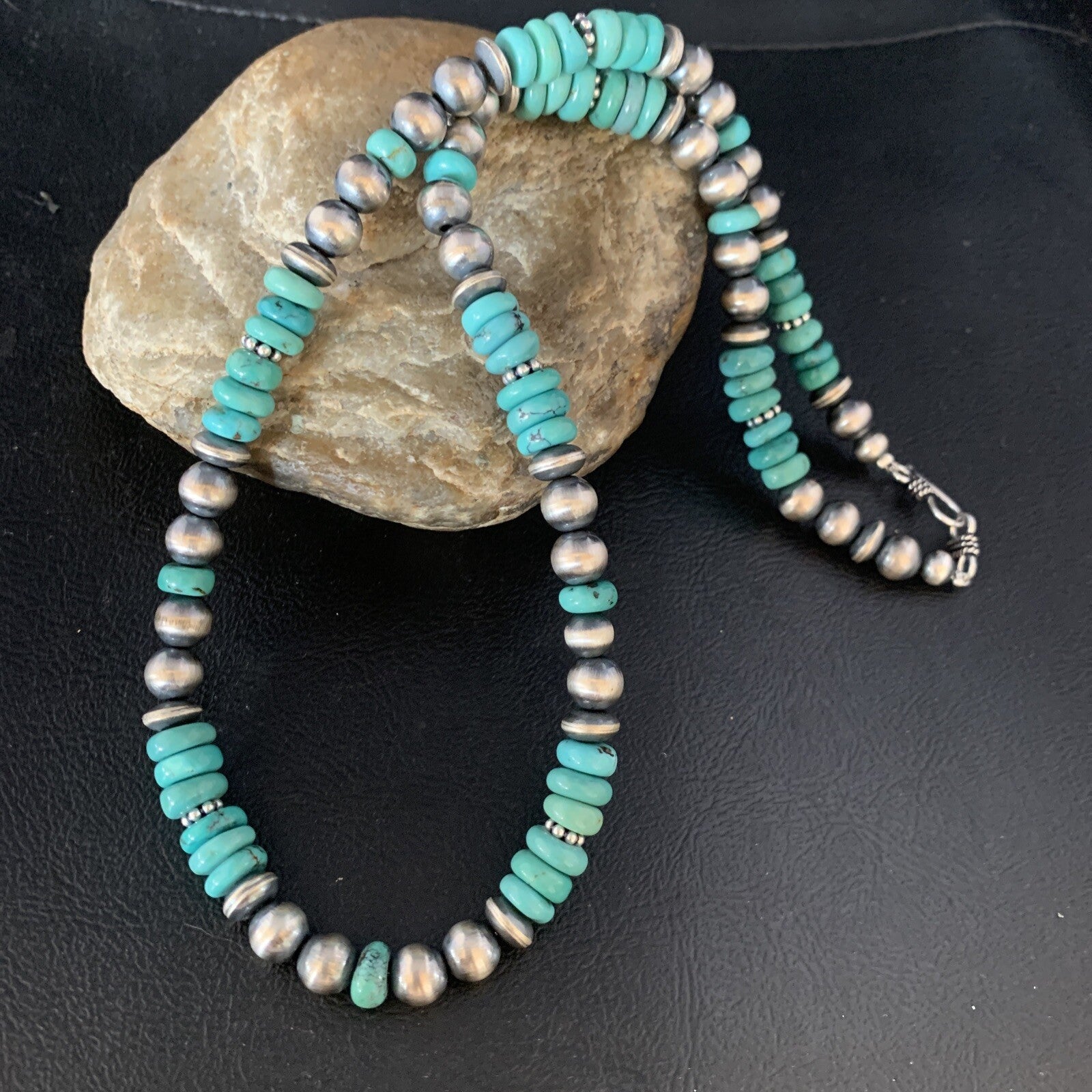 Mens Womens Blue Turquoise Navajo Pearls Sterling Silver Necklace 21" 92507