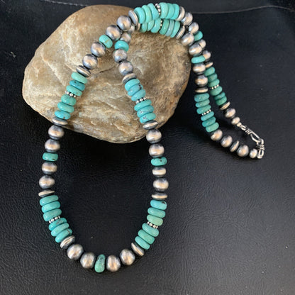 Mens Womens Blue Turquoise Navajo Pearls Sterling Silver Necklace 21" 92507