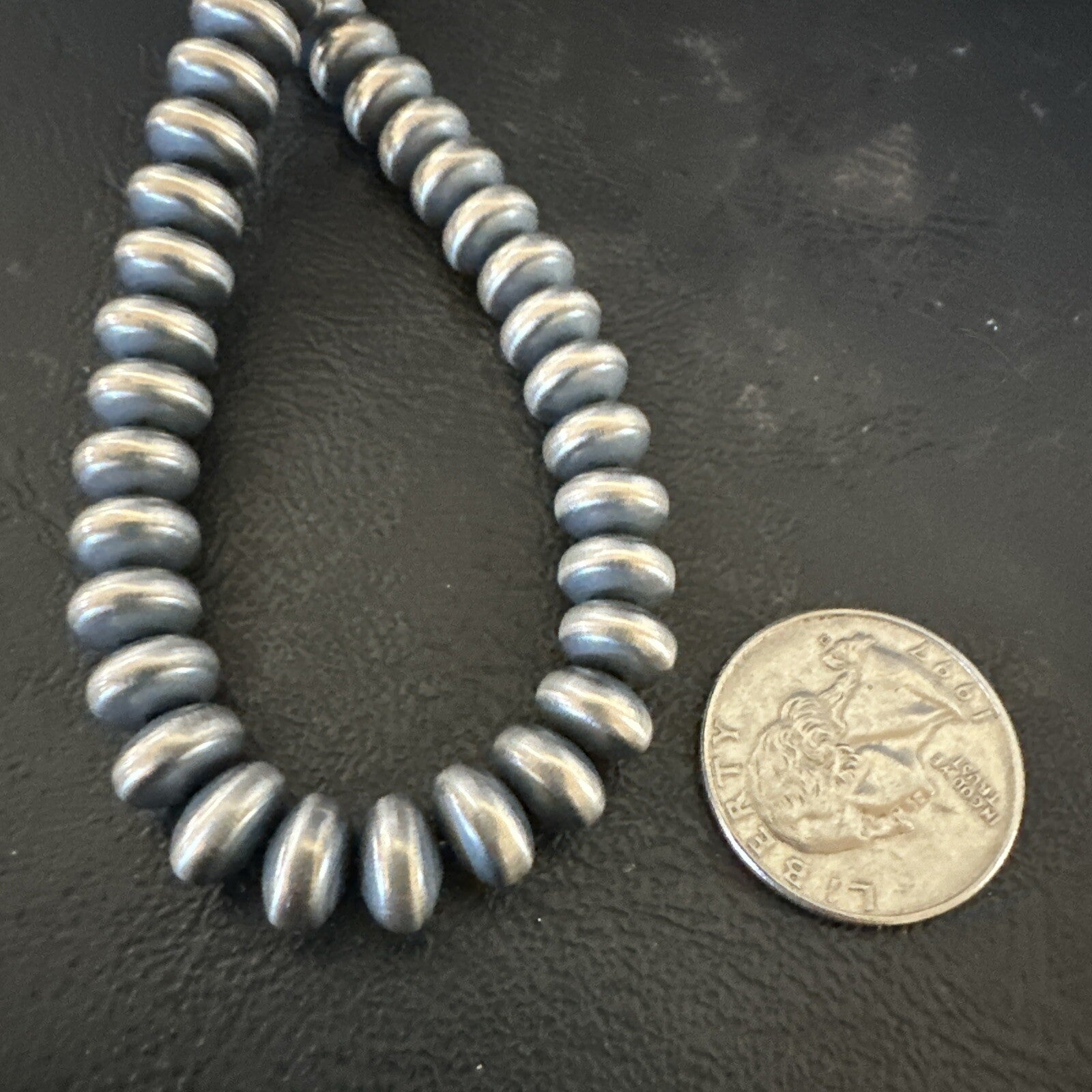 Native 8mm Saucer Sterling Silver Navajo Pearls 19" Hook Eye Cone Necklace 17823