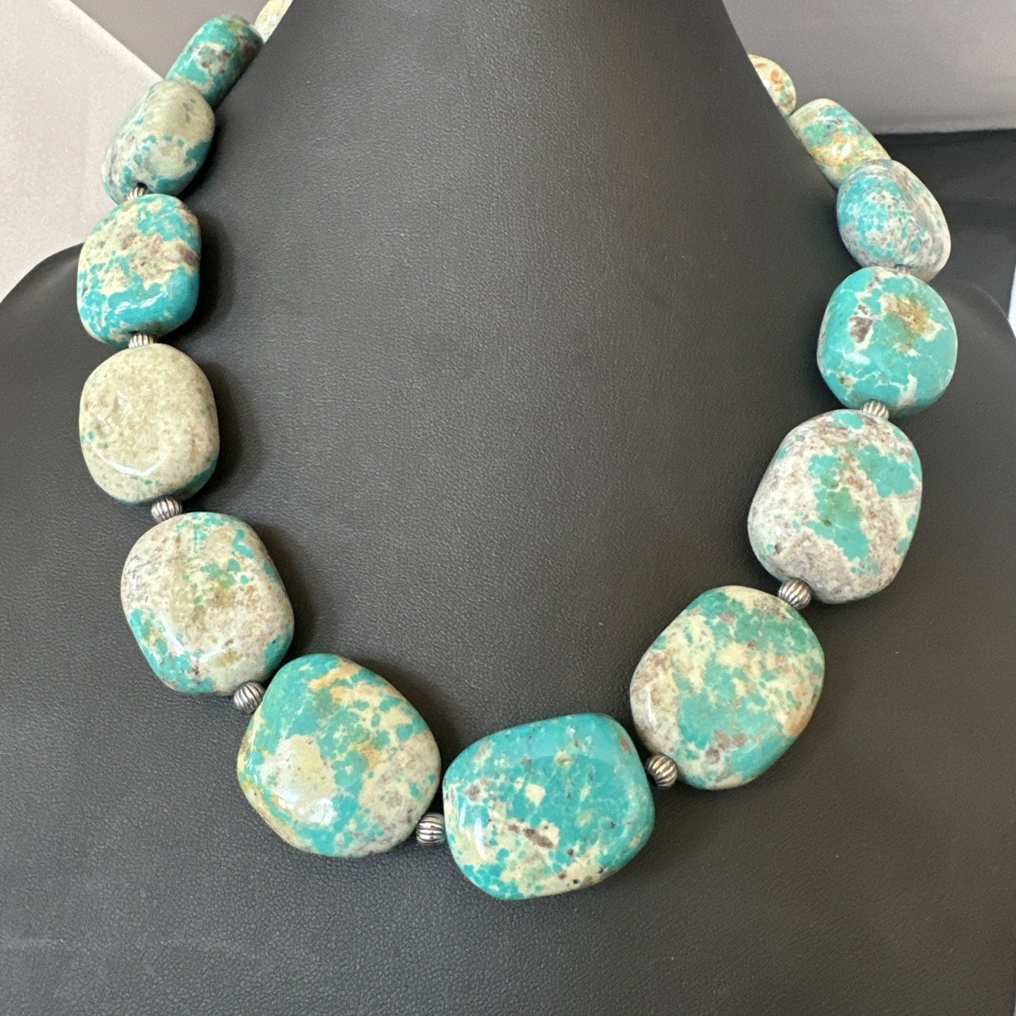 Mens Womens Chunky Blue Turquoise Navajo Sterling Silver Necklace 21” 19579