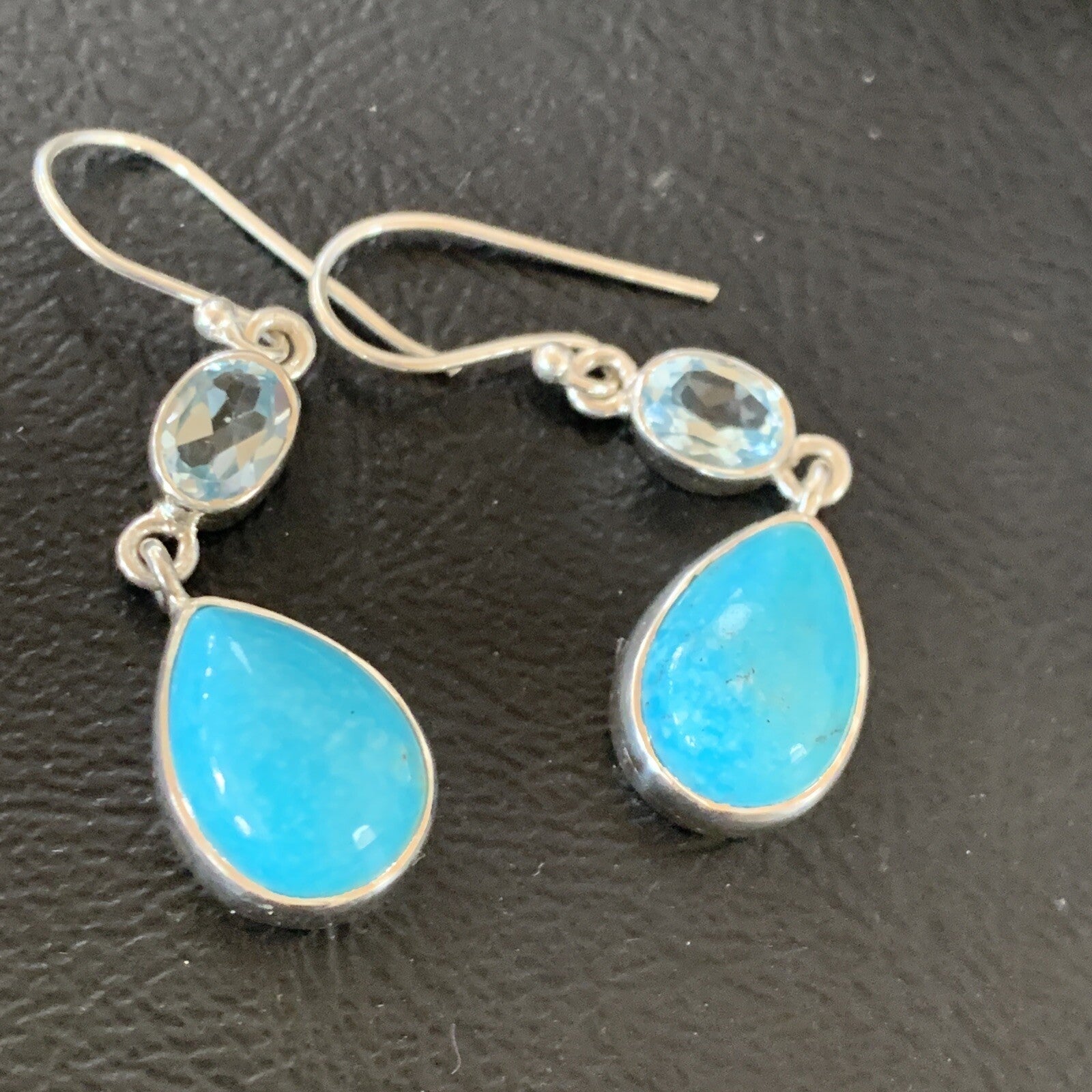 Womens Blue Kingman Turquoise Navajo Sterling Silver Earrings 12032