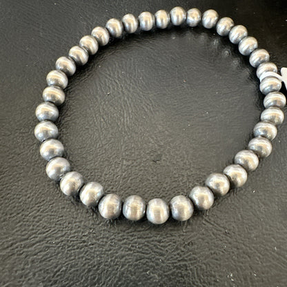 Native American 6mm Beads 8” Sterling Silver Stretch Beads Bracelet 99068