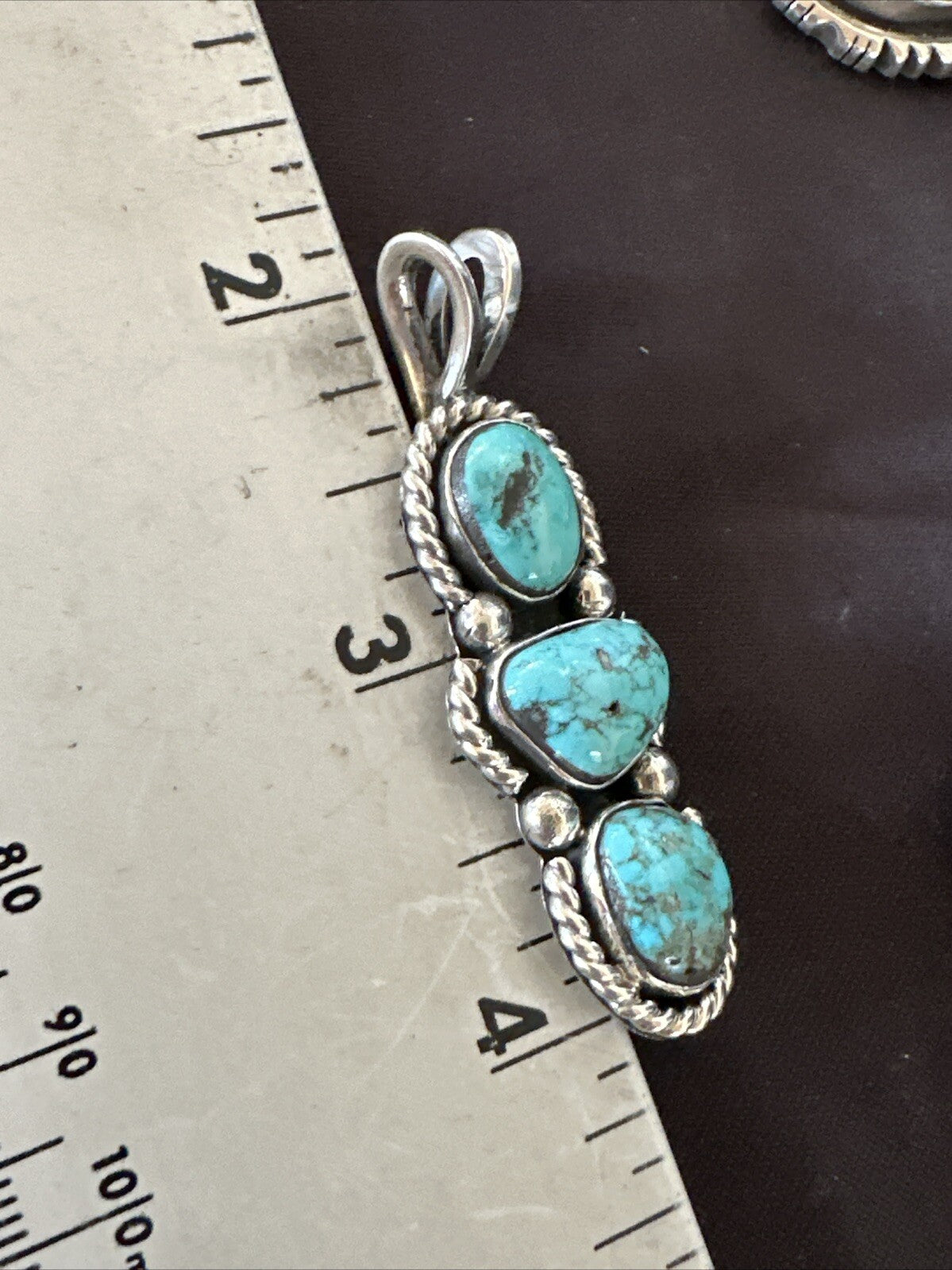 Blue Turquoise 3 Stone Navajo Sterling Silver Cluster Pendant Only 18312