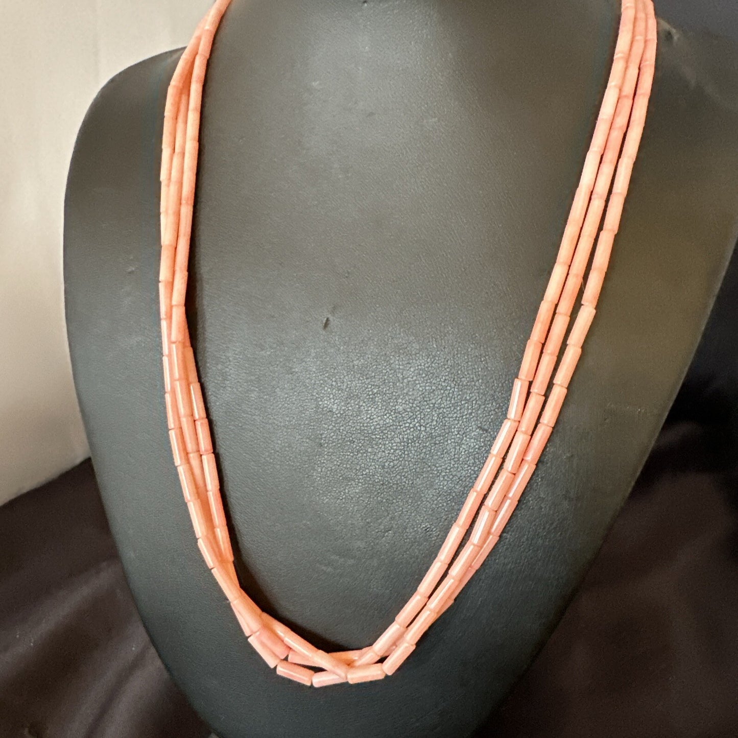 Native American Pink Coral Sterling Silver 3 Strand Necklace 21" 17817