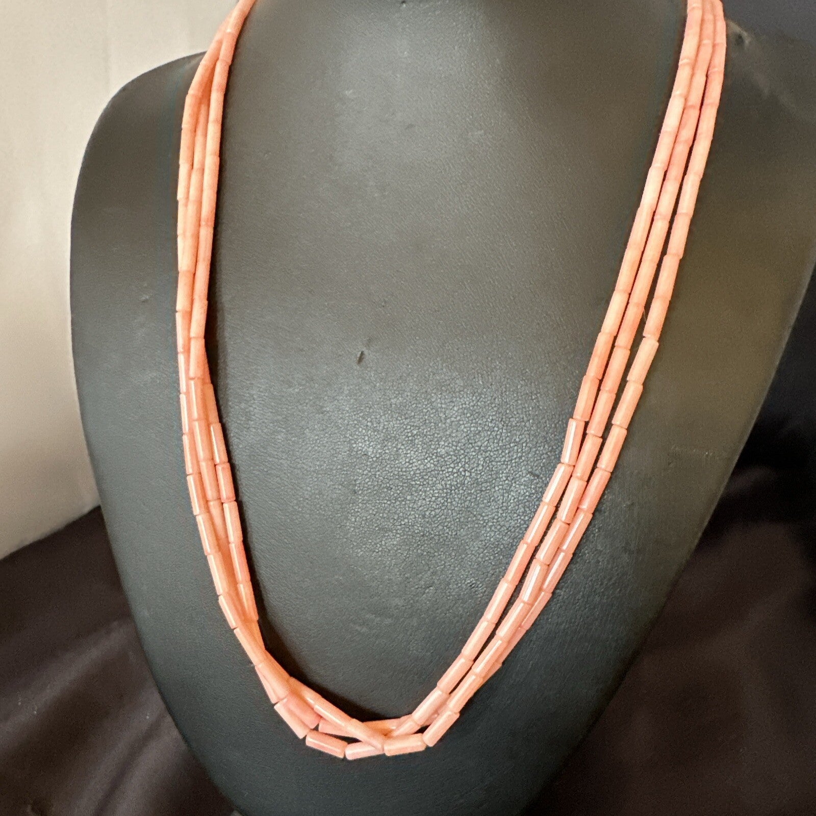 Native American Pink Coral Sterling Silver 3 Strand Necklace 21" 17817