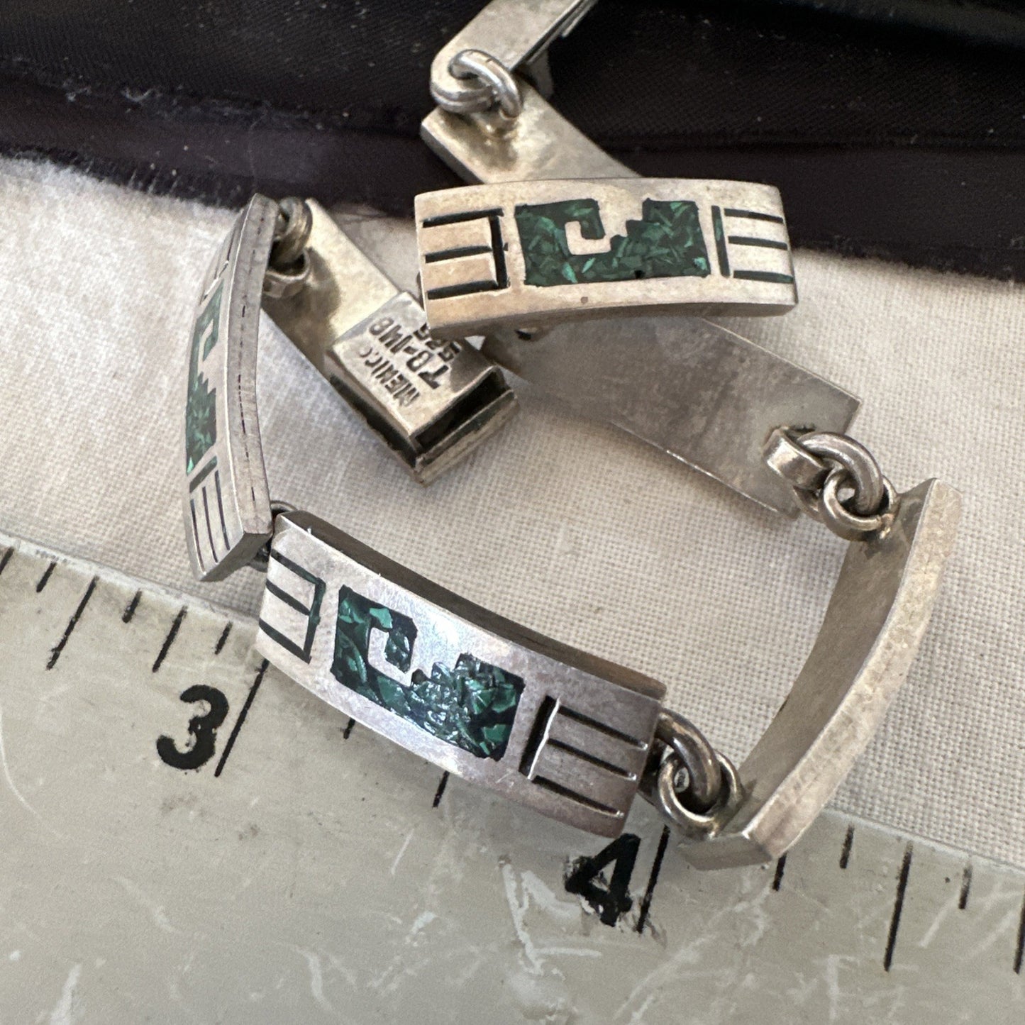 Taxco Turquoise Chip Inlay Sterling Silver Choker Old Pawn Bracelet 7” 19795