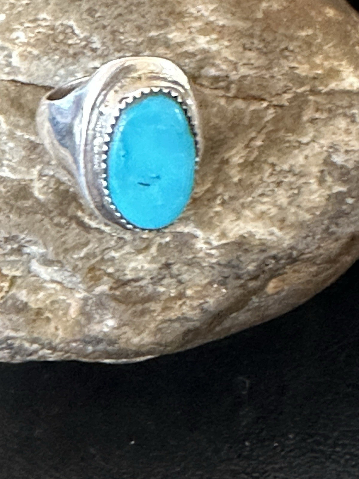 Blue Kingman Turquoise Navajo Sterling Silver Ring Size 10 19406