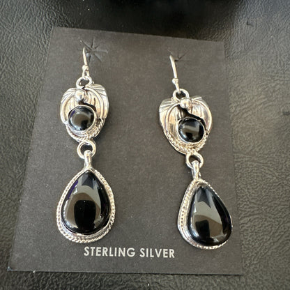 Black Onyx Navajo Sterling Silver Dangle Earrings 1.5" 18287