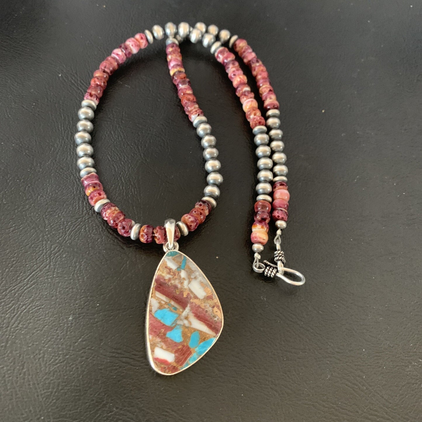 Purple Spiny Oyster Pendant Navajo Sterling Silver Necklace 18" 11902