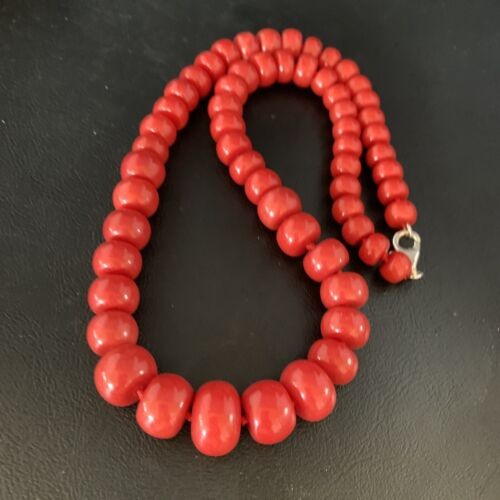 Navajo Graduated Bamboo Coral Strand Necklace Sterling Silver 23" 13521
