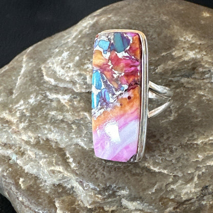 Blue Turquoise Spiny Oyster Navajo Sterling Silver Ring Size 6 18244