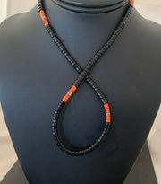 Men's Spiny Oyster Onyx Heishi Navajo Pearls Necklace | Sterling Silver | Authentic Native American Handmade | 1391