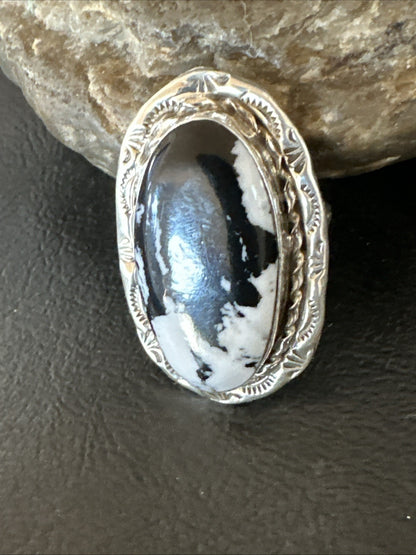 Black White Buffalo Turquoise Navajo Sterling Silver Ring Size 9.5 19809