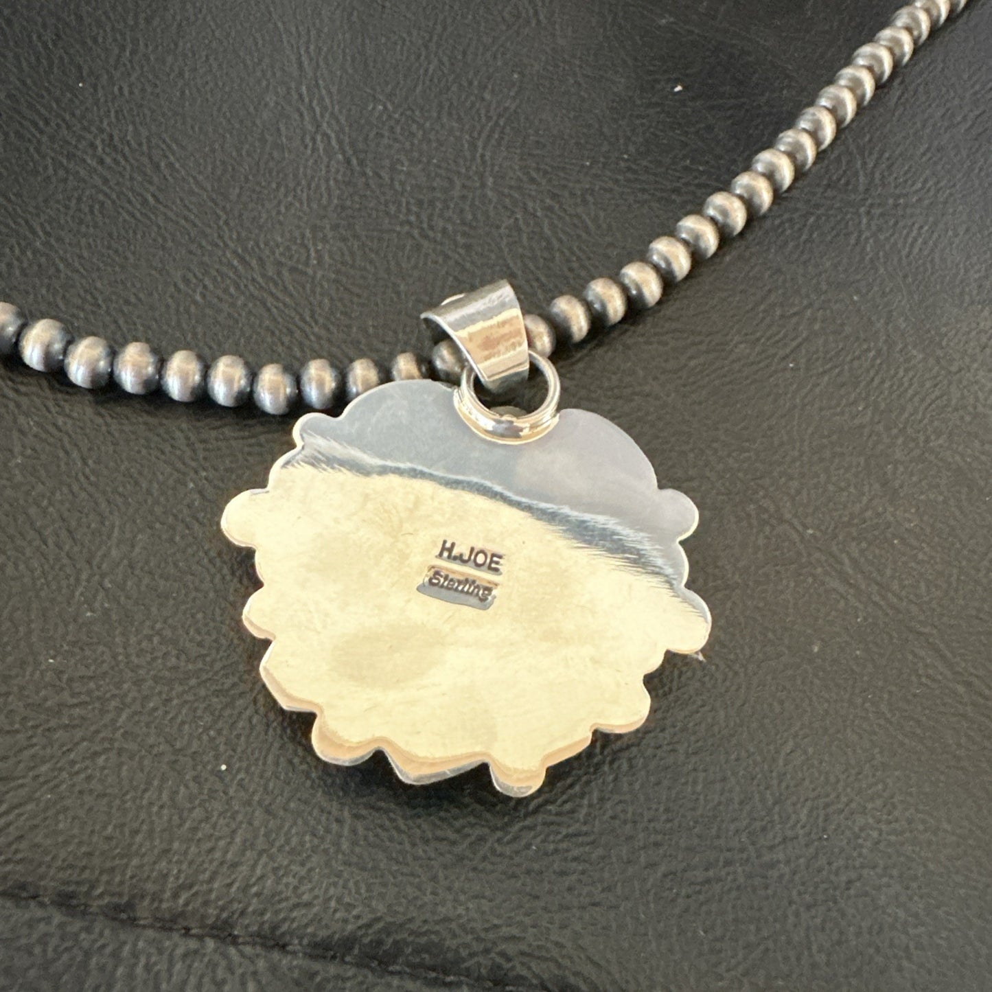 H Joe Orange Spiny Oyster Heart Pendant Navajo Sterling Silver Necklace 19486