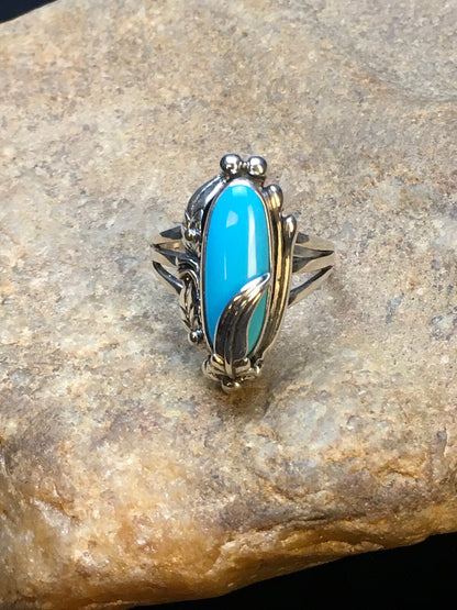 Native American Blue Turquoise Ring Navajo Sterling Silver Sz 11.5 8919