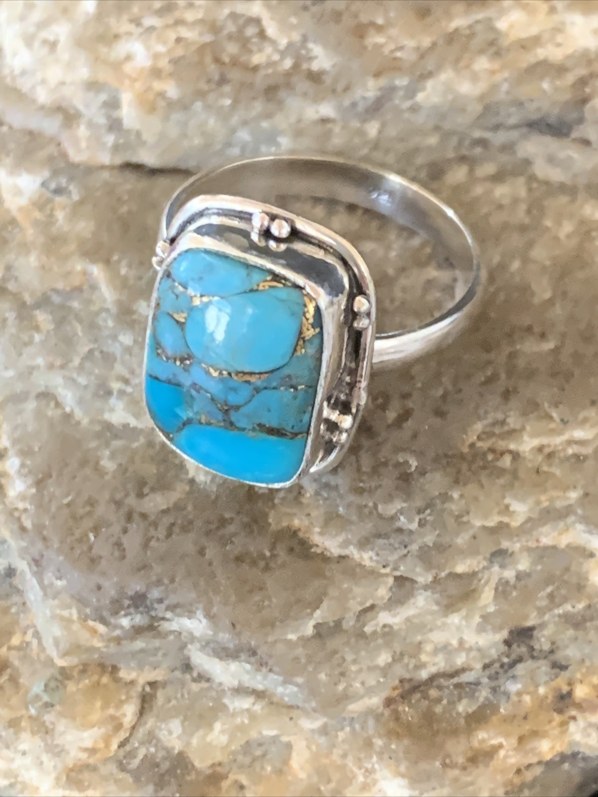 Native Mohave Navajo Sterling Silver Blue Turquoise Ring Size 7 11422