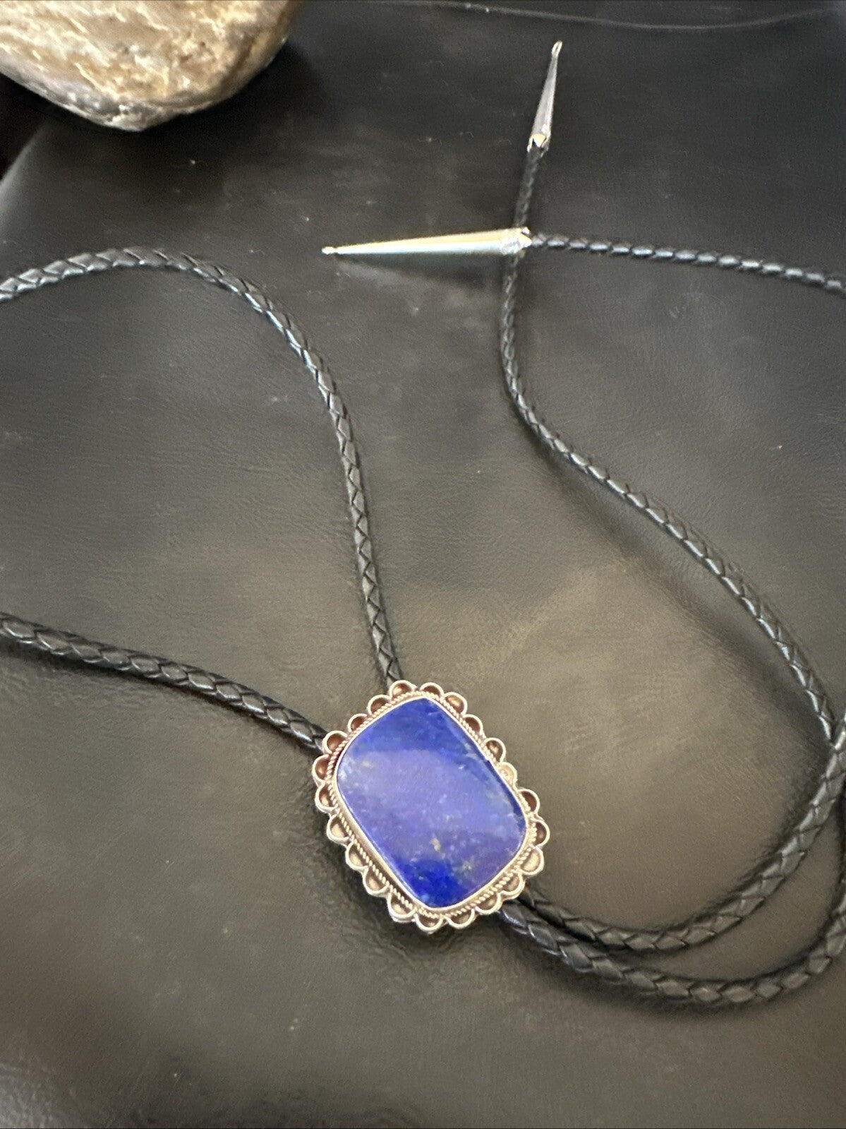 Mens Blue Lapis Lazuli Navajo Sterling Silver Bolo Tie 18660