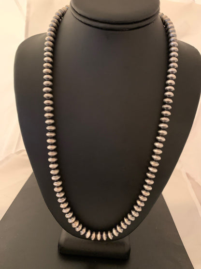 Navajo Pearls Rondelles 8mm Sterling Silver Bead Necklace 38” 60838