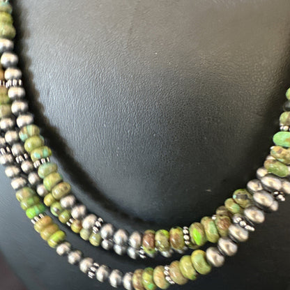 Navajo Pearls Green Gaspeite Turquoise Sterling Necklace 3S 03091