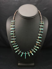 Navajo Green Turquoise Bone Bead Necklace 20" | Sterling Silver | Authentic Native American Handmade | 4361