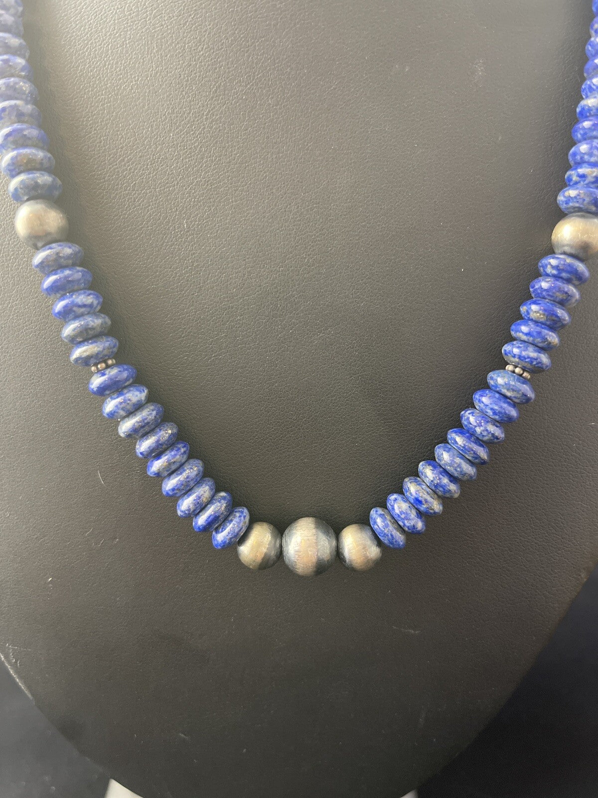 Mens Lapis Lazuli Navajo Pearls Sterling Silver Necklace 18” 1757