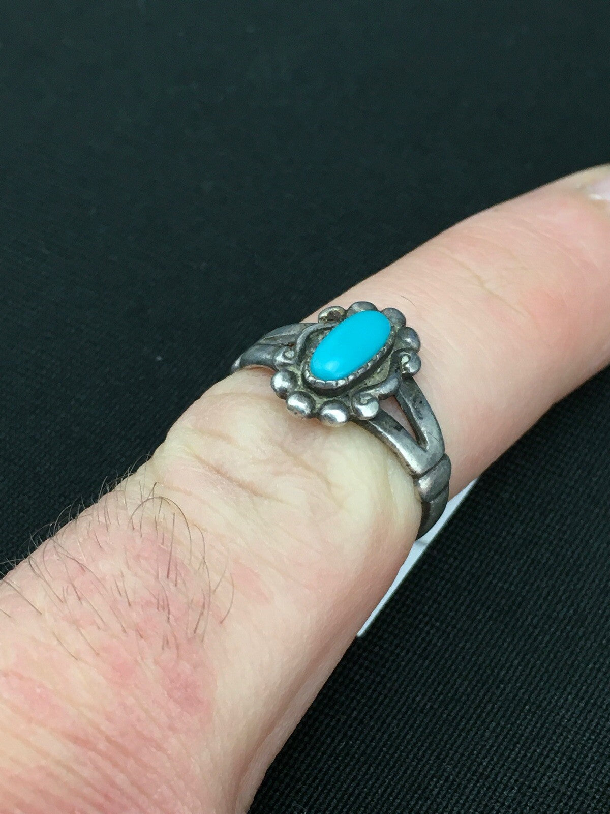 Native American Blue Turquoise Navajo Sterling Silver Ring Size 5.75 04447