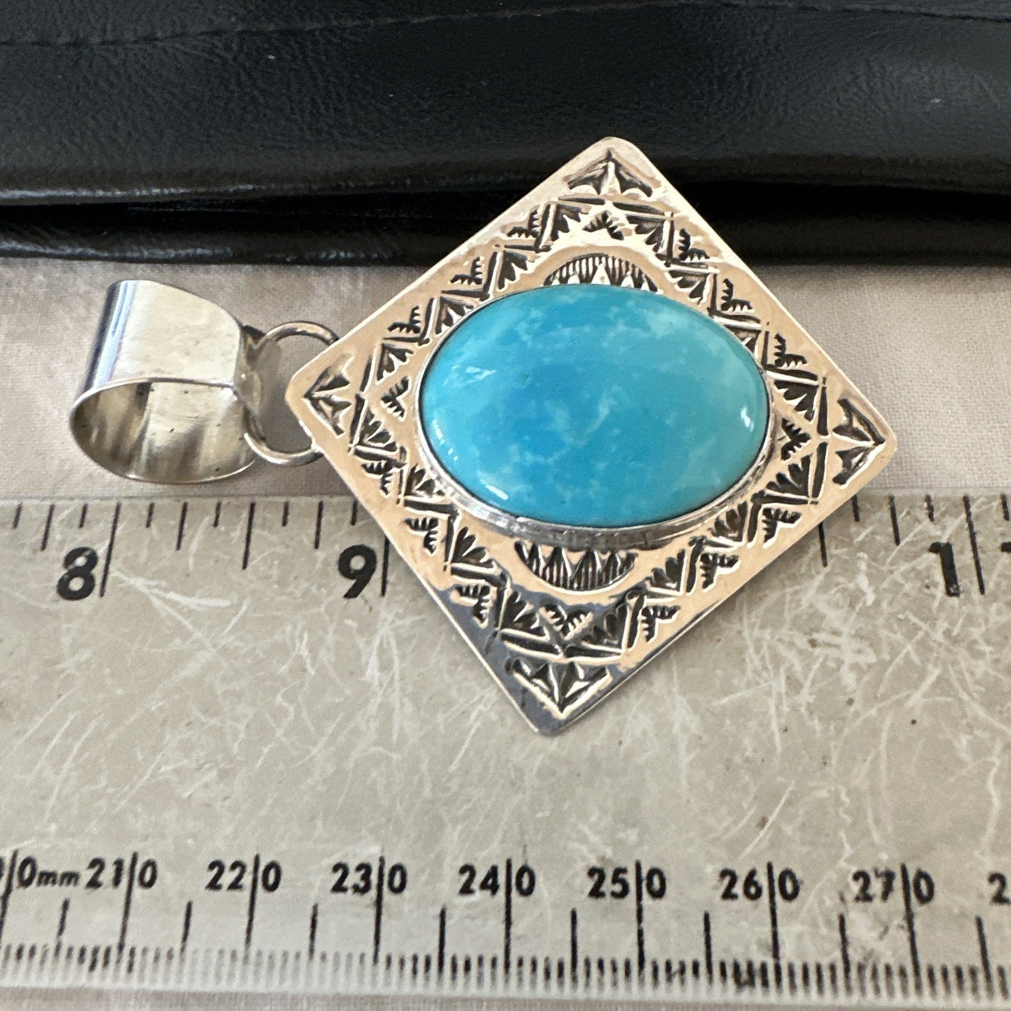 Men Women Blue Kingman Turquoise Pendant Navajo Sterling H Joe 19518