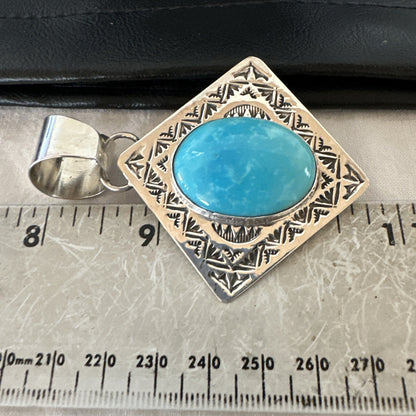 Men Women Blue Kingman Turquoise Pendant Navajo Sterling H Joe 19518