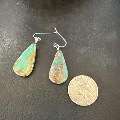 Green Turquoise Teardrop Sterling Silver Beads Navajo Earrings 1" 19041