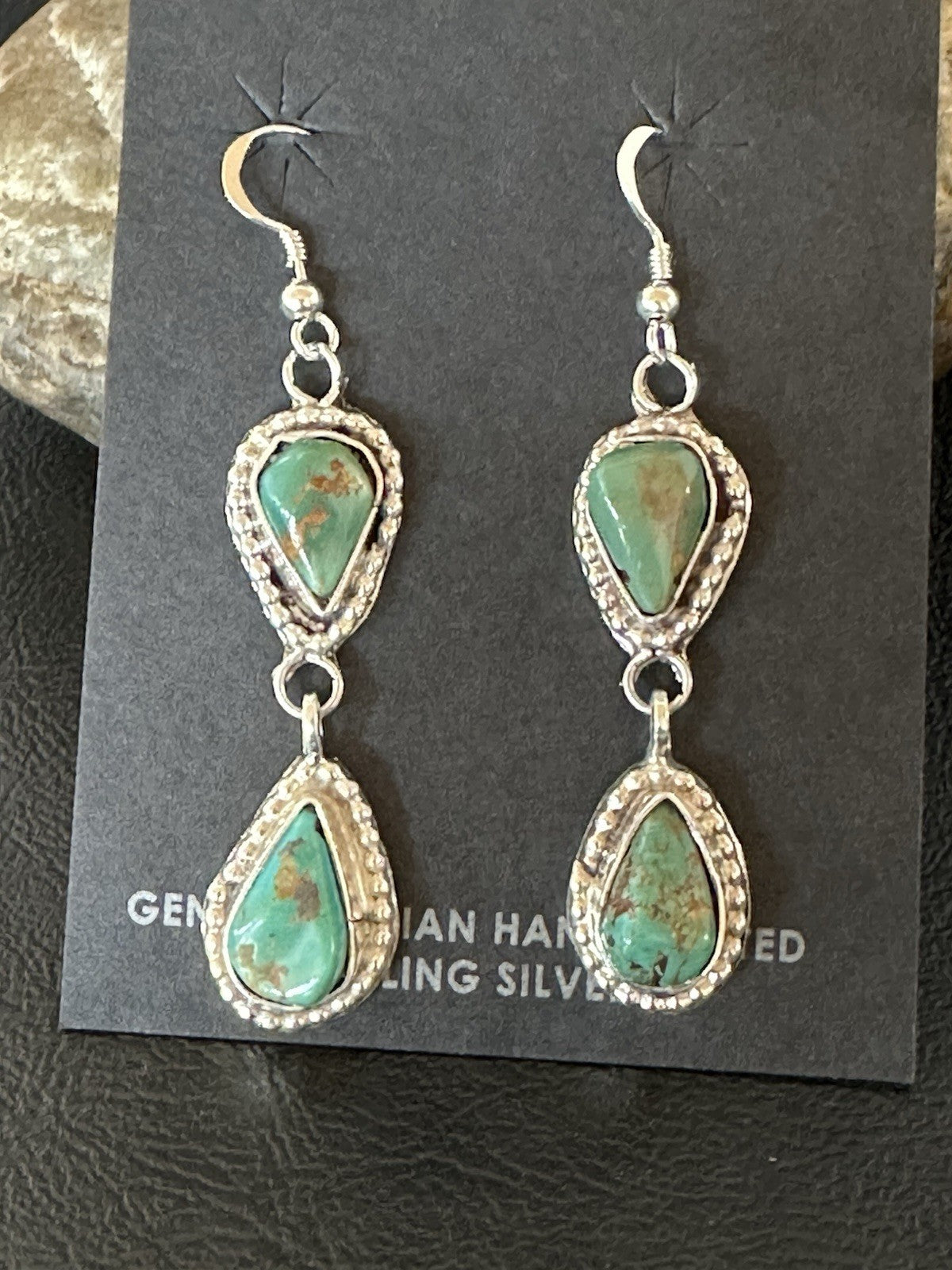 Green Royston Turquoise Navajo Sterling Silver Dangle Earrings 19371