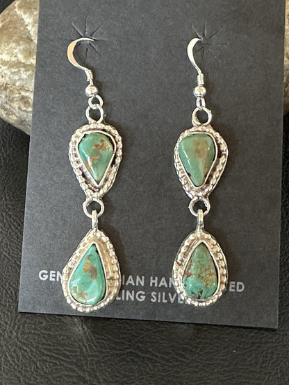 Green Royston Turquoise Navajo Sterling Silver Dangle Earrings 19371