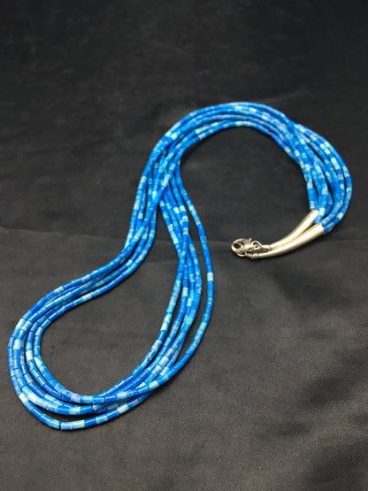 Navajo Denim Lapis 5S Sterling Silver Tube Heishi Bead Necklace 19” 3419